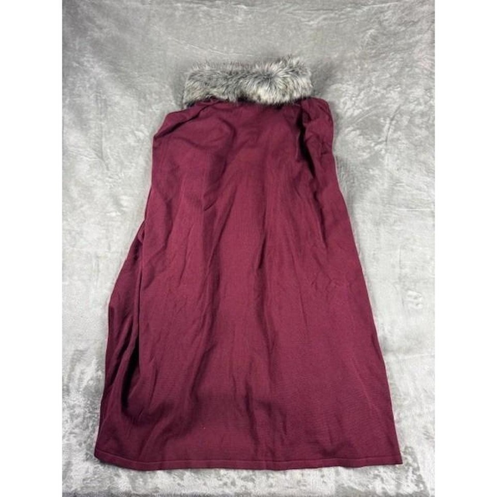 NWT Anthony Original‎ Burgundy Knit Cape Faux Fur Trim 1X Plus Size 3RL61AM - Picture 4 of 8